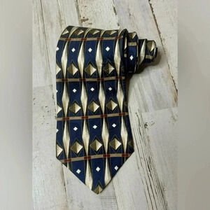 Conte di Milano Geometric 100% Silk Necktie Designer Tie Blue/gold